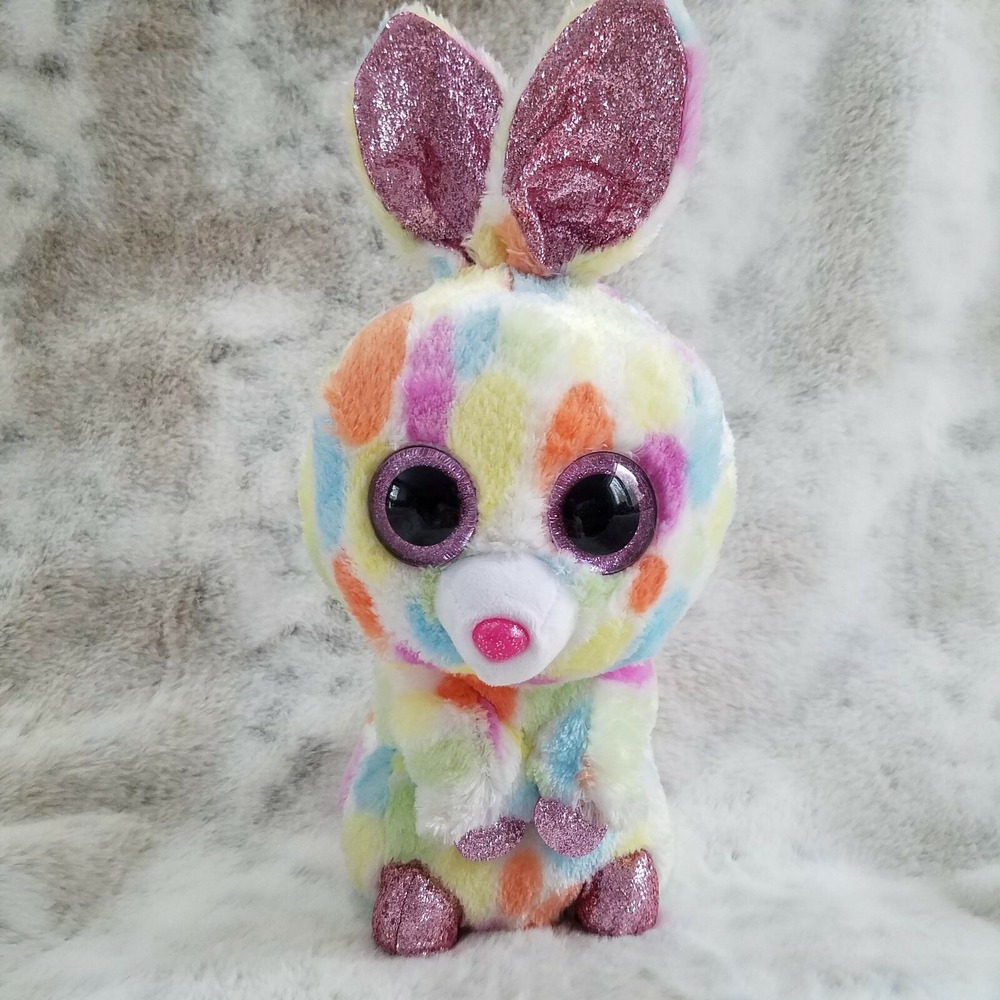 Beanie Boos Ty Silk Bunny Bloomy 12" 2018 Rainbow Spotted Glitter EASTER